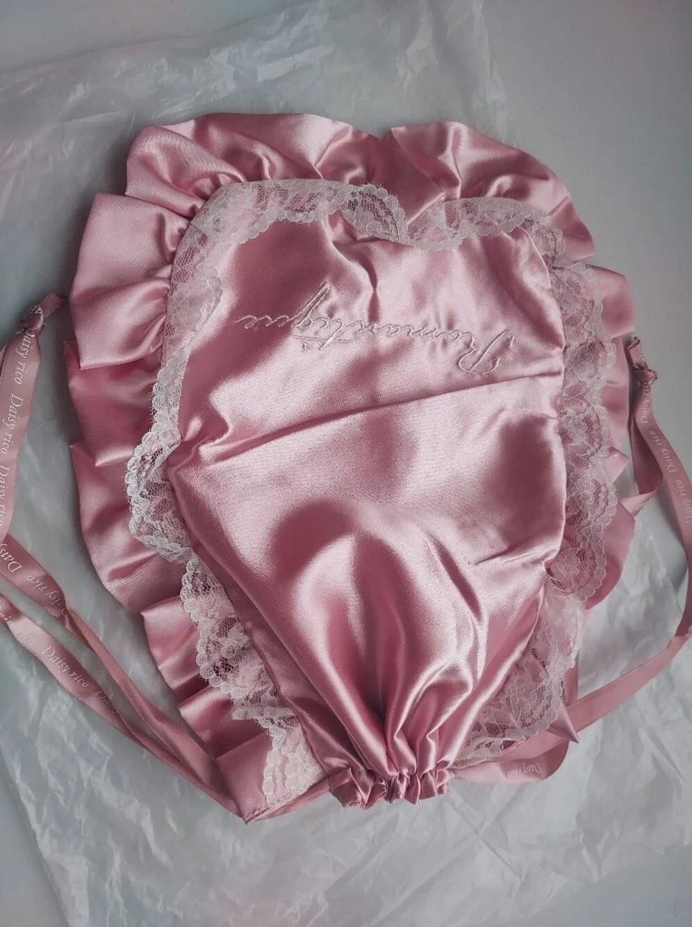 Japan brand Pink lace Satin Lace cloths cosmetic drawstring bag pouch